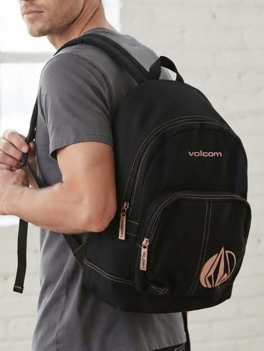 Vintage Volcom Black Pink Stone Logo Backpack Y2K Skater Surfer Canvas Daypack
